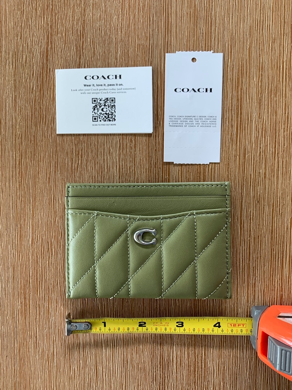 COACH Olive Green Quilted Leather Card Holder with Signature C
